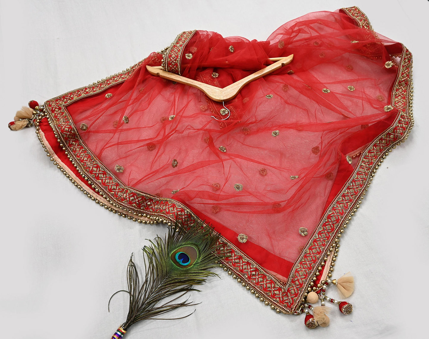 Indian Heavy Wedding Dupatta Red Net Long Stole Hand Embroidered By Designer Sabyasachi Scarves Zardozi Bridal Veil