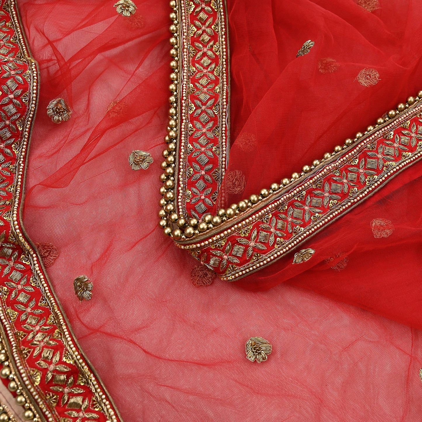 Indian Heavy Wedding Dupatta Red Net Long Stole Hand Embroidered By Designer Sabyasachi Scarves Zardozi Bridal Veil