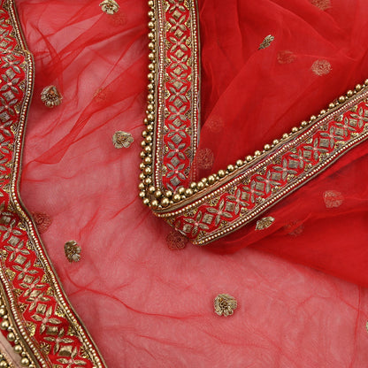 Indian Heavy Wedding Dupatta Red Net Long Stole Hand Embroidered By Designer Sabyasachi Scarves Zardozi Bridal Veil