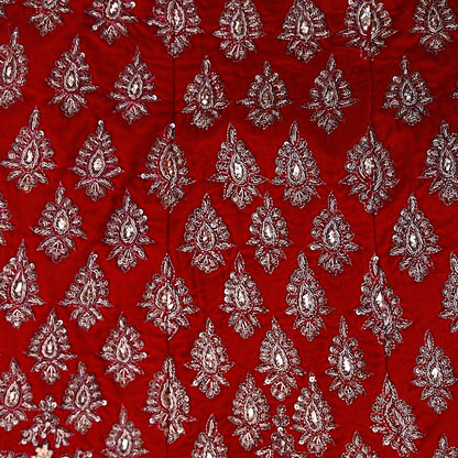 Indian Heavy Red Velvet Hand Embroidered Semi stitched Lehenga/Skirt Bridal Wear Zardozi/ Dabka Bollywood skirt Party wear