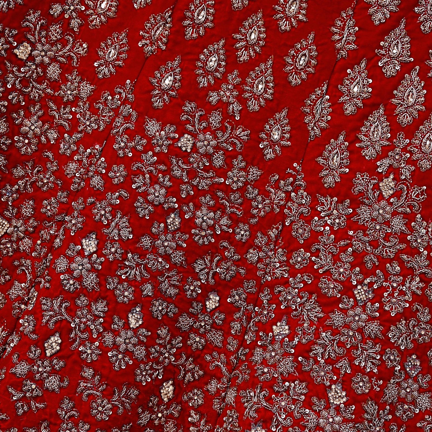 Indian Heavy Red Velvet Hand Embroidered Semi stitched Lehenga/Skirt Bridal Wear Zardozi/ Dabka Bollywood skirt Party wear