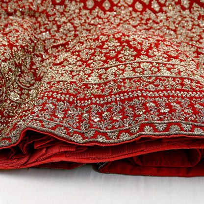 Indian Heavy Red Velvet Hand Embroidered Semi stitched Lehenga/Skirt Bridal Wear Zardozi/ Dabka Bollywood skirt Party wear