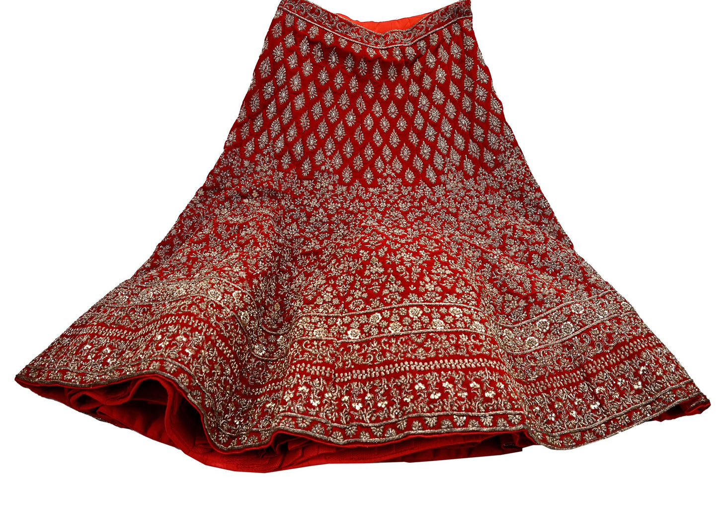 Indian Heavy Red Velvet Hand Embroidered Semi stitched Lehenga/Skirt Bridal Wear Zardozi/ Dabka Bollywood skirt Party wear