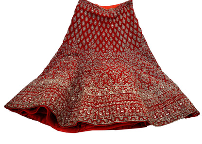 Indian Heavy Red Velvet Hand Embroidered Semi stitched Lehenga/Skirt Bridal Wear Zardozi/ Dabka Bollywood skirt Party wear