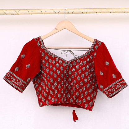 Indian Pre-owned Red Velvet Hand Embroidered Padded Blouse/Top/Crop M to L Size Party wear Bollywood