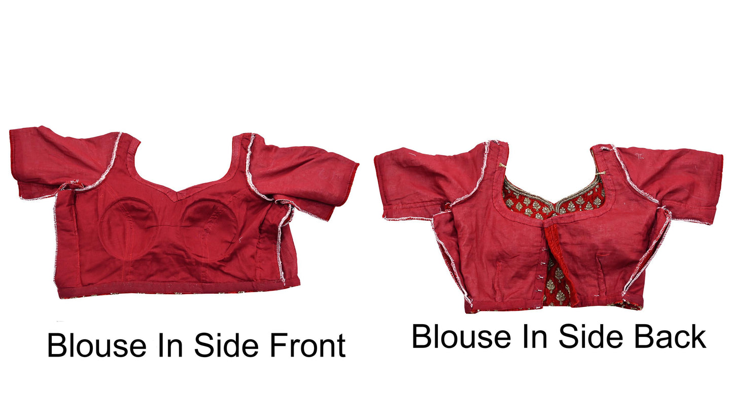 Indian Pre-owned Red Velvet Hand Embroidered Padded Blouse/Top/Crop M to L Size Party wear Bollywood