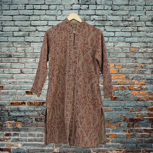 Indian Vintage Green Embroidered Kashmiri Coat, Aari Embroidery, Pure Woolen Coat, Boho Jacket For Both Women/Men Indian Coat