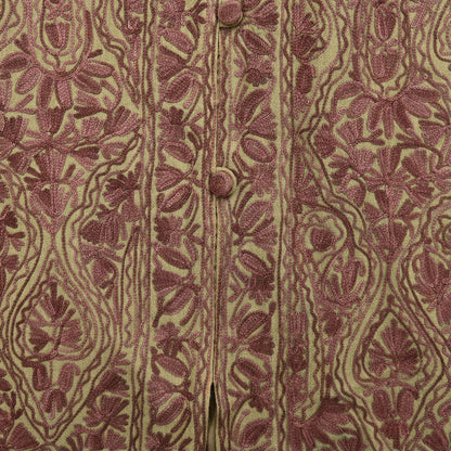 Indian Vintage Green Embroidered Kashmiri Coat, Aari Embroidery, Pure Woolen Coat, Boho Jacket For Both Women/Men Indian Coat