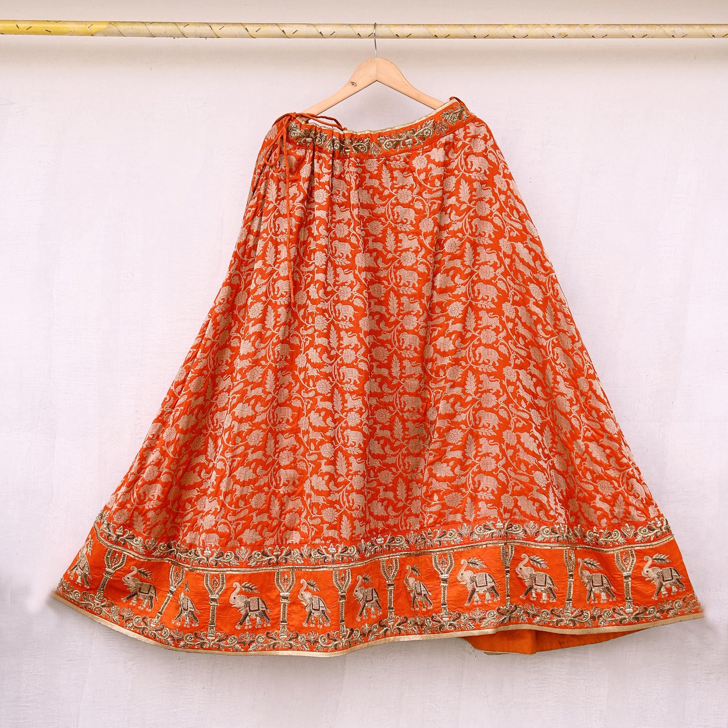 Indian Heavy Orange & Golden Pure Silk Pure Tissue Silk Hand Embroidered Lehenga 3pcs Set Designer By Manish Malhotra Party Wear