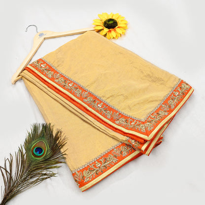 Indian Pre-owned Heavy Golden Pure Tissue Silk Hand Embroidered Dupatta Designer By Manish Malhotra Zardozi Bridal Veil