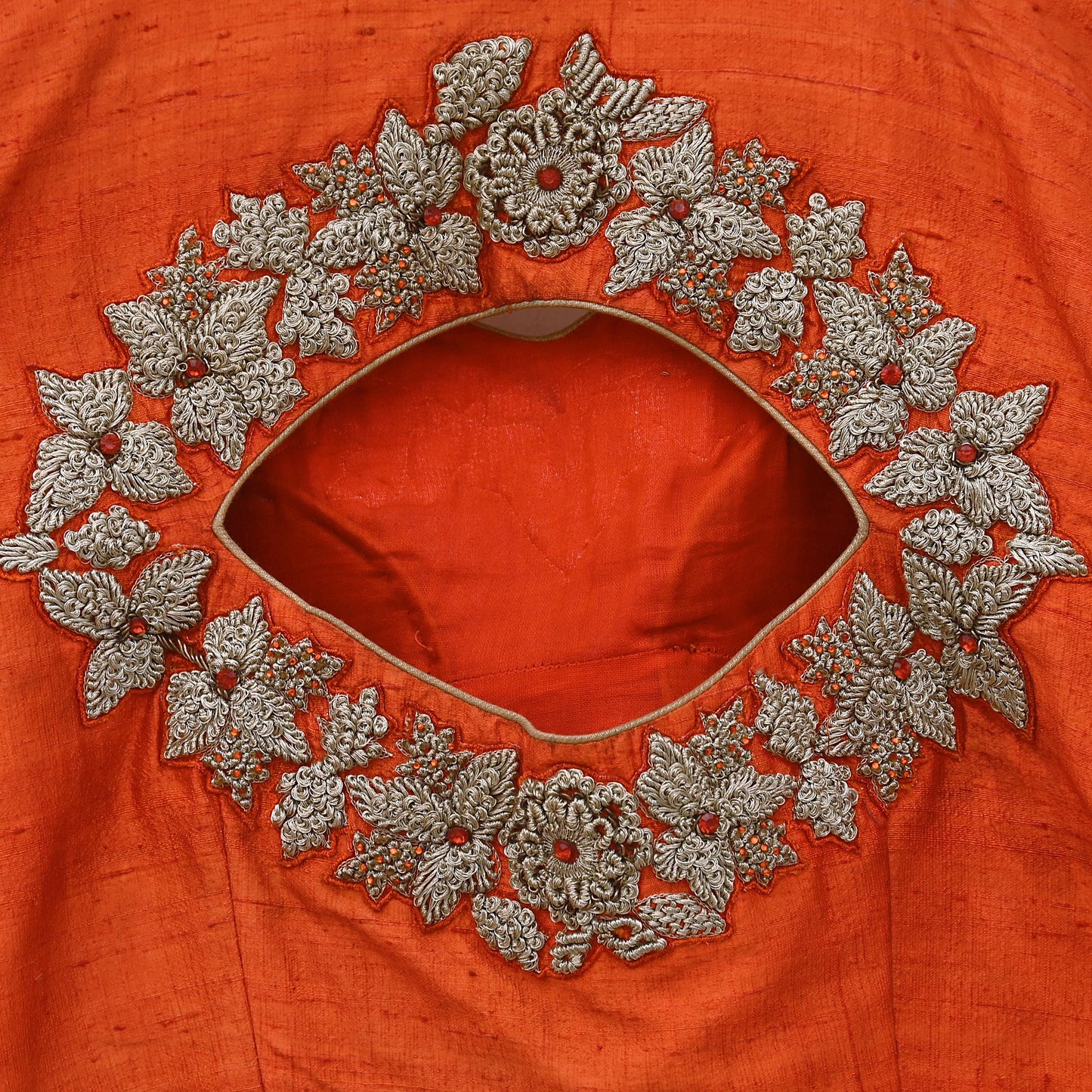 Indian Pre-owned Orange raw silk Hand Embroidered By Designer manish malhotra Padded Blouse/Top/Crop XL Size Party wear Bollywood