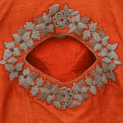 Indian Pre-owned Orange raw silk Hand Embroidered By Designer manish malhotra Padded Blouse/Top/Crop XL Size Party wear Bollywood