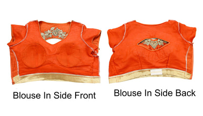 Indian Pre-owned Orange raw silk Hand Embroidered By Designer manish malhotra Padded Blouse/Top/Crop XL Size Party wear Bollywood