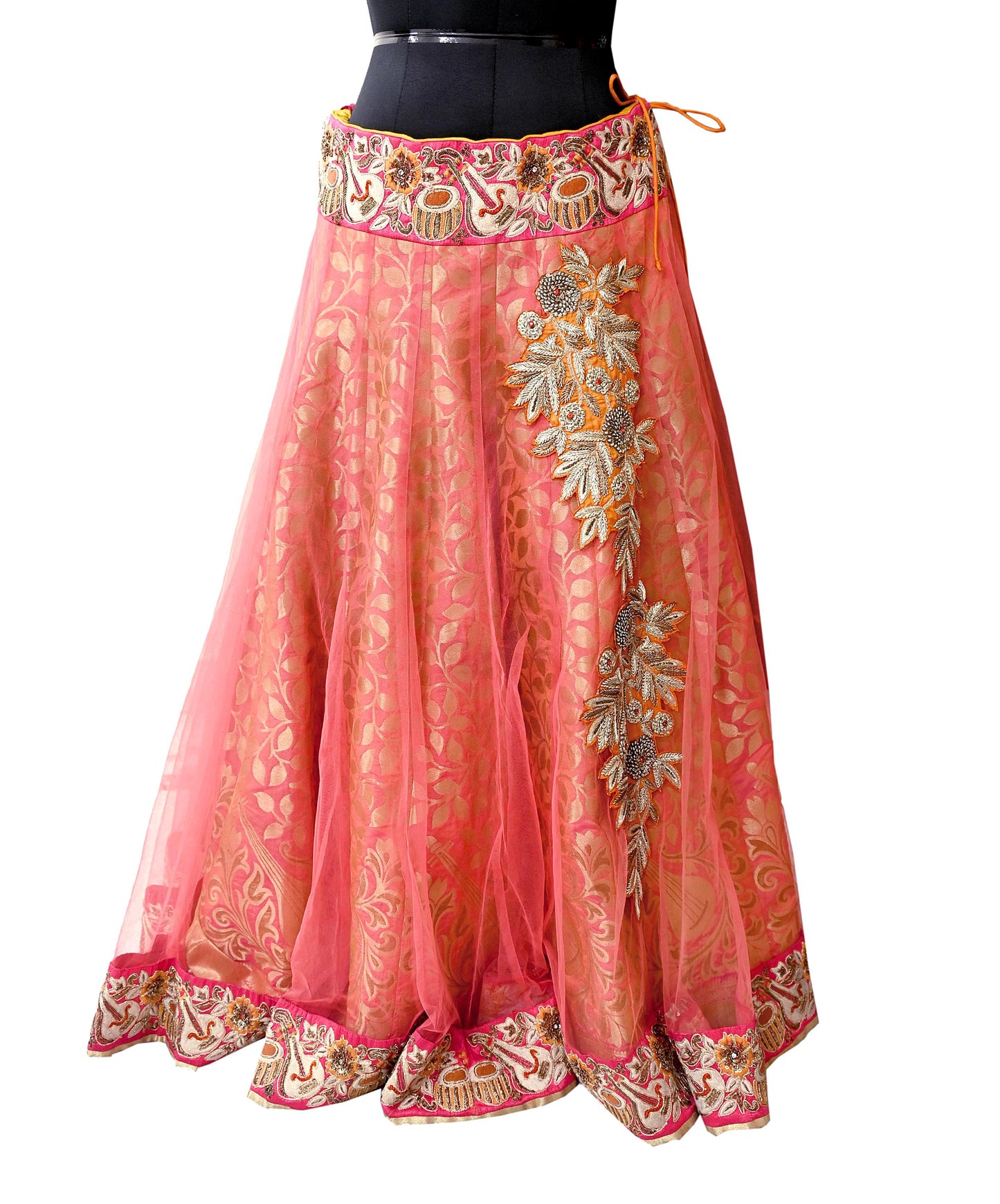 Indian Heavy Party wear Peach Net Hand Embroidered Lehenga/Skirt Designer By Anamika Khanna Bridal Wear Zardozi/ Dabka Bollywood skirt