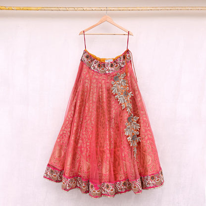 Indian Heavy Party wear Peach Net Hand Embroidered Lehenga/Skirt Designer By Anamika Khanna Bridal Wear Zardozi/ Dabka Bollywood skirt