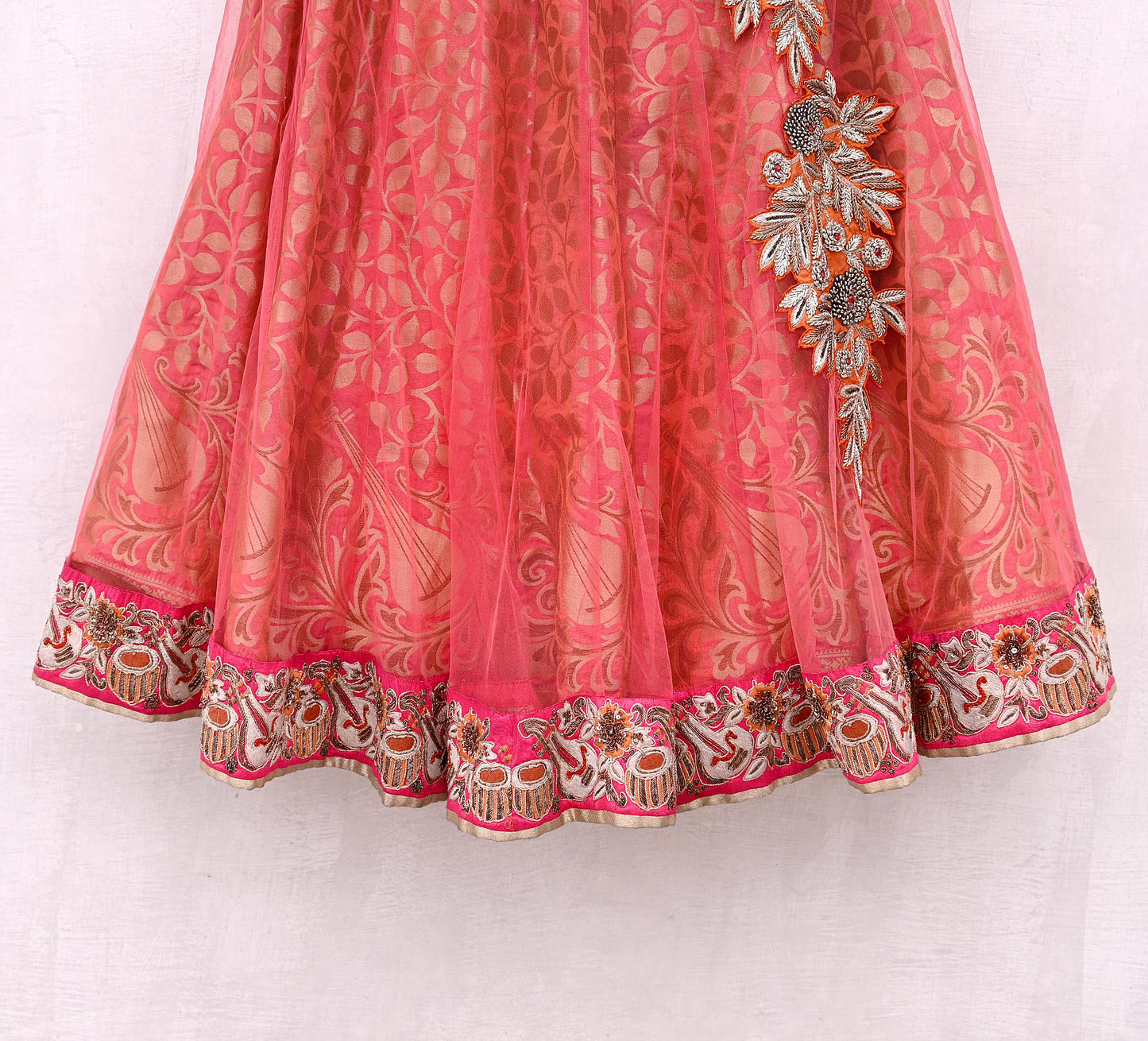 Indian Heavy Party wear Peach Net Hand Embroidered Lehenga/Skirt Designer By Anamika Khanna Bridal Wear Zardozi/ Dabka Bollywood skirt