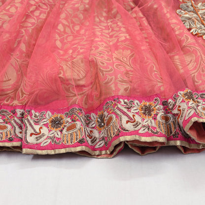 Indian Heavy Party wear Peach Net Hand Embroidered Lehenga/Skirt Designer By Anamika Khanna Bridal Wear Zardozi/ Dabka Bollywood skirt