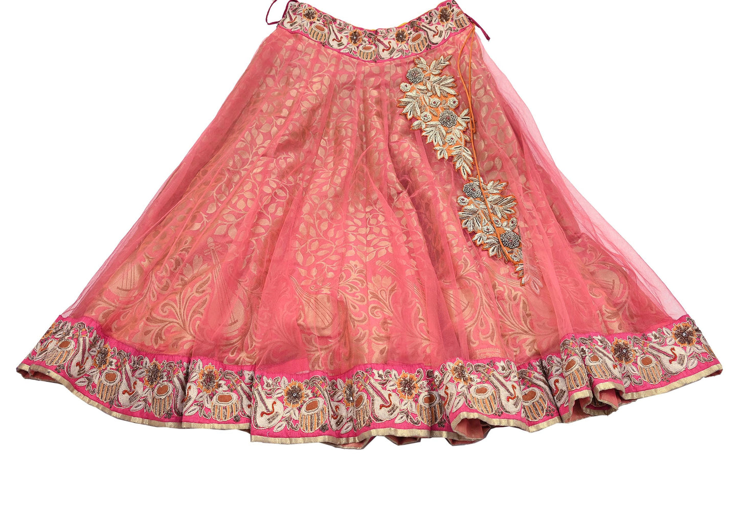 Indian Heavy Party wear Peach Net Hand Embroidered Lehenga/Skirt Designer By Anamika Khanna Bridal Wear Zardozi/ Dabka Bollywood skirt