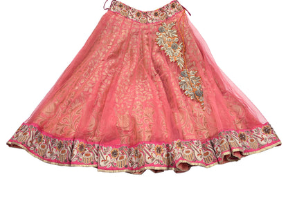 Indian Heavy Party wear Peach Net Hand Embroidered Lehenga/Skirt Designer By Anamika Khanna Bridal Wear Zardozi/ Dabka Bollywood skirt
