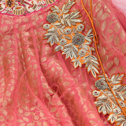 Indian Heavy Party wear Peach Net Hand Embroidered Lehenga/Skirt Designer By Anamika Khanna Bridal Wear Zardozi/ Dabka Bollywood skirt