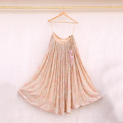 Indian Pre-owned Beige Heavy Pure Georgette silk Hand Embroidered Lehenga/Skirt Designer By Abu Jani Bridal Wear