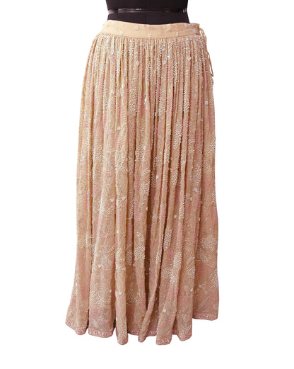Indian Pre-owned Beige Heavy Pure Georgette silk Hand Embroidered Lehenga/Skirt Designer By Abu Jani Bridal Wear