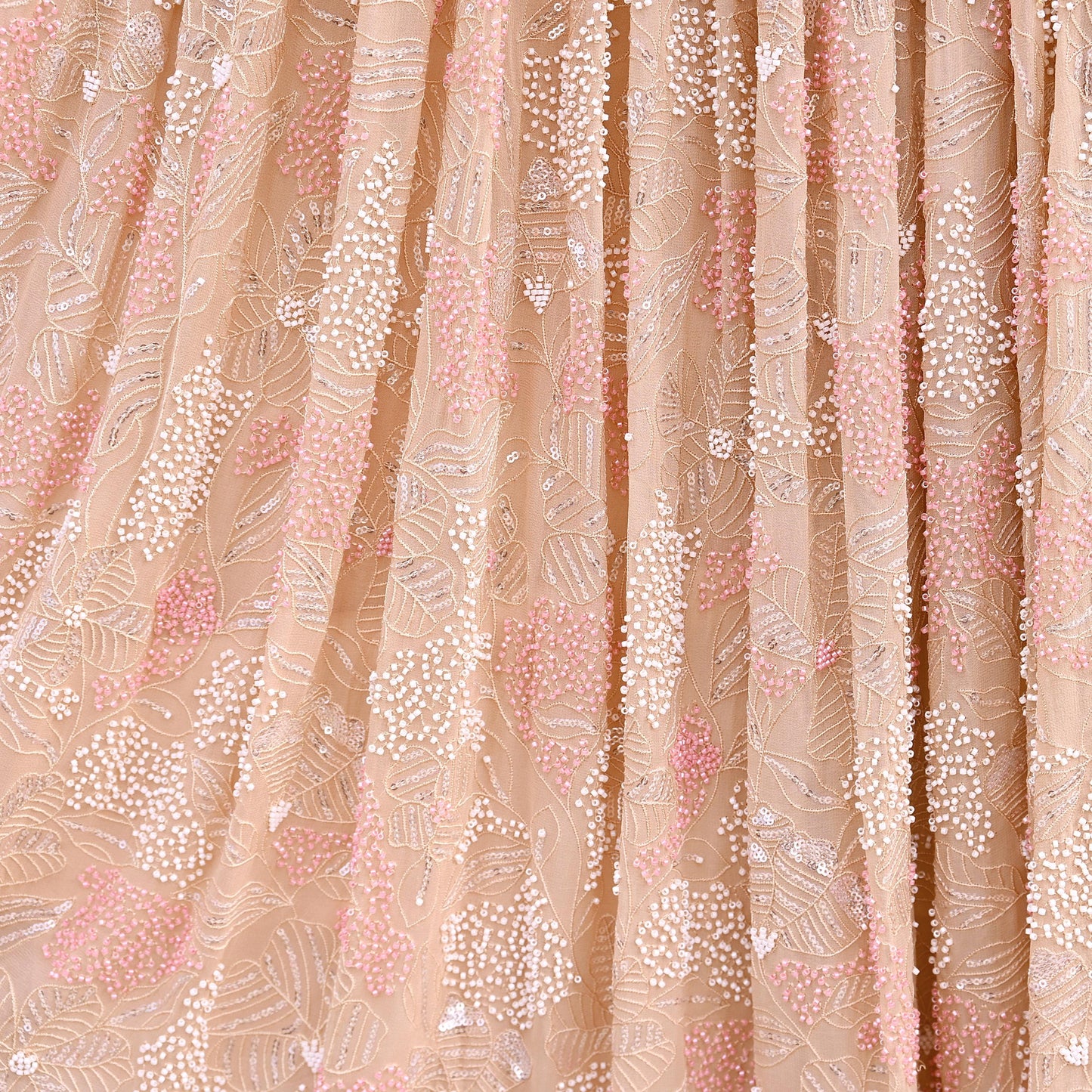 Indian Pre-owned Beige Heavy Pure Georgette silk Hand Embroidered Lehenga/Skirt Designer By Abu Jani Bridal Wear