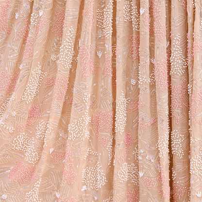 Indian Pre-owned Beige Heavy Pure Georgette silk Hand Embroidered Lehenga/Skirt Designer By Abu Jani Bridal Wear