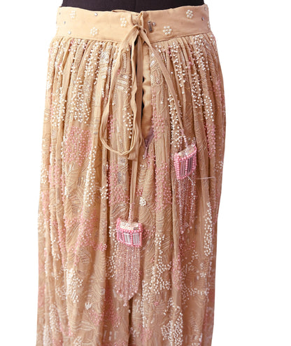 Indian Pre-owned Beige Heavy Pure Georgette silk Hand Embroidered Lehenga/Skirt Designer By Abu Jani Bridal Wear