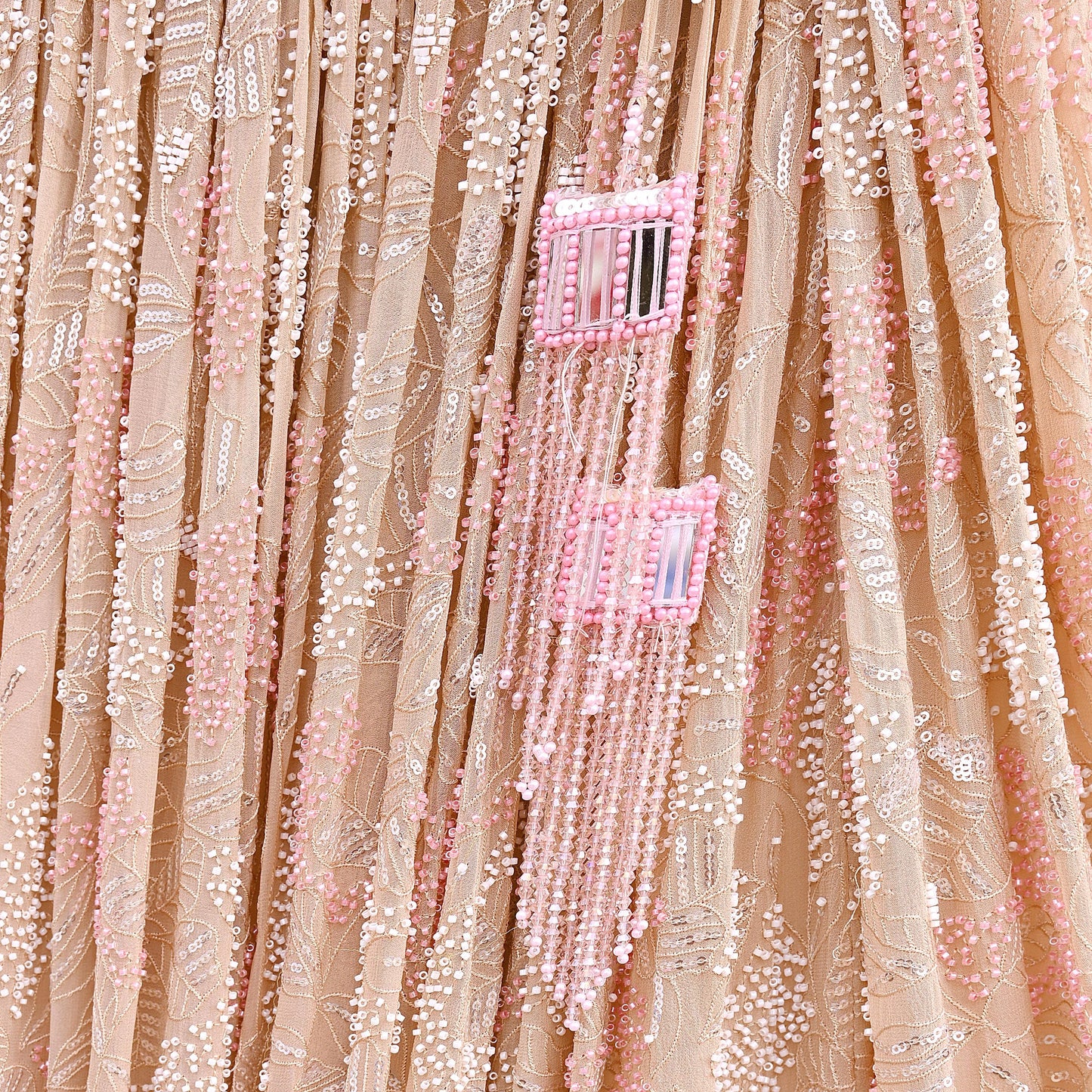 Indian Pre-owned Beige Heavy Pure Georgette silk Hand Embroidered Lehenga/Skirt Designer By Abu Jani Bridal Wear