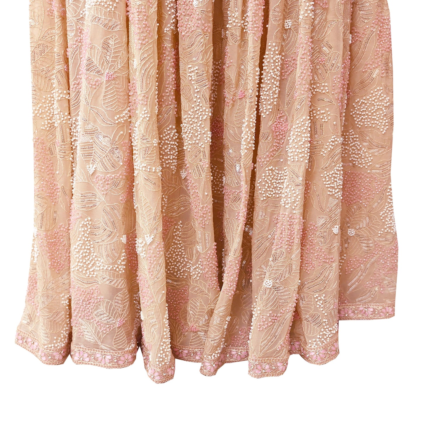 Indian Pre-owned Beige Heavy Pure Georgette silk Hand Embroidered Lehenga/Skirt Designer By Abu Jani Bridal Wear