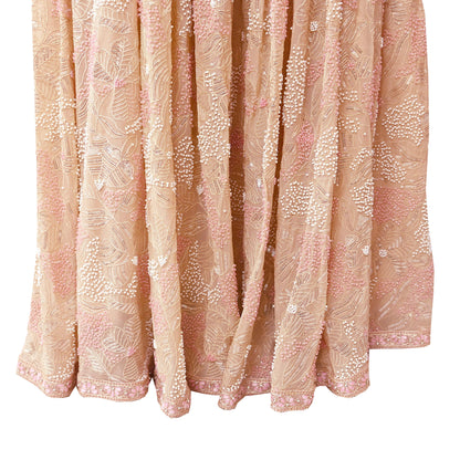 Indian Pre-owned Beige Heavy Pure Georgette silk Hand Embroidered Lehenga/Skirt Designer By Abu Jani Bridal Wear