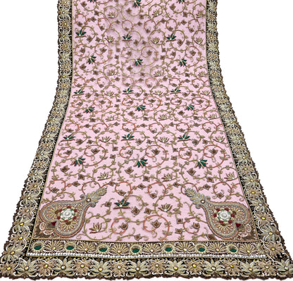 Indian Vintage Heavy Wedding Pink Net/Mesh/ Velvet Hand Embroidered Dupatta Designer By Anamika Khanna Bridal Wear Dabka Zardozi Veil Hijab