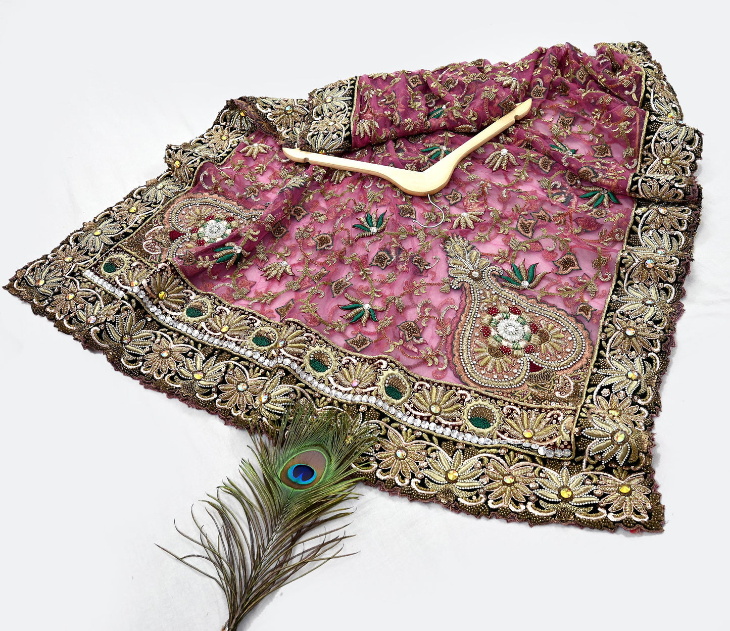 Indian Vintage Heavy Wedding Pink Net/Mesh/ Velvet Hand Embroidered Dupatta Designer By Anamika Khanna Bridal Wear Dabka Zardozi Veil Hijab