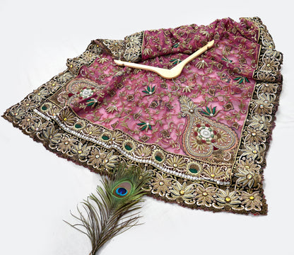 Indian Vintage Heavy Wedding Pink Net/Mesh/ Velvet Hand Embroidered Dupatta Designer By Anamika Khanna Bridal Wear Dabka Zardozi Veil Hijab