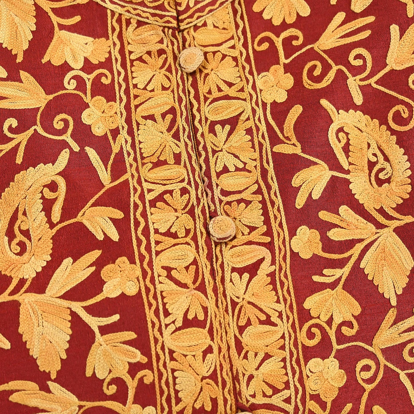 Indian Vintage Maroon Embroidered Kashmiri Coat, Aari Embroidery, Raw Silk Coat, Boho Jacket For Both Women/Men Indian Coat