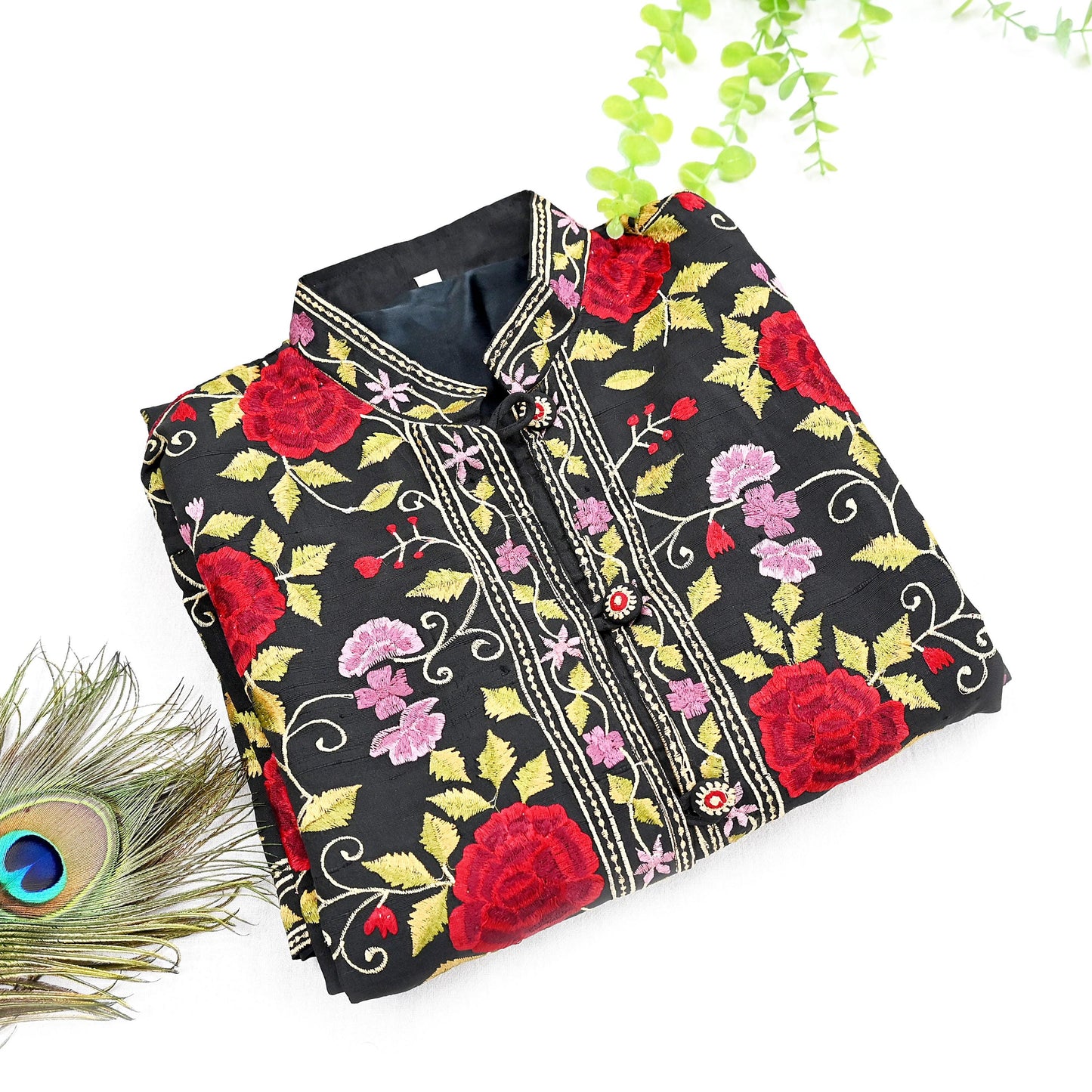 Indian Vintage Black Embroidered Kashmiri Coat, Aari Embroidery, Raw Silk Coat, Boho Jacket For Both Women/Men Indian Coat