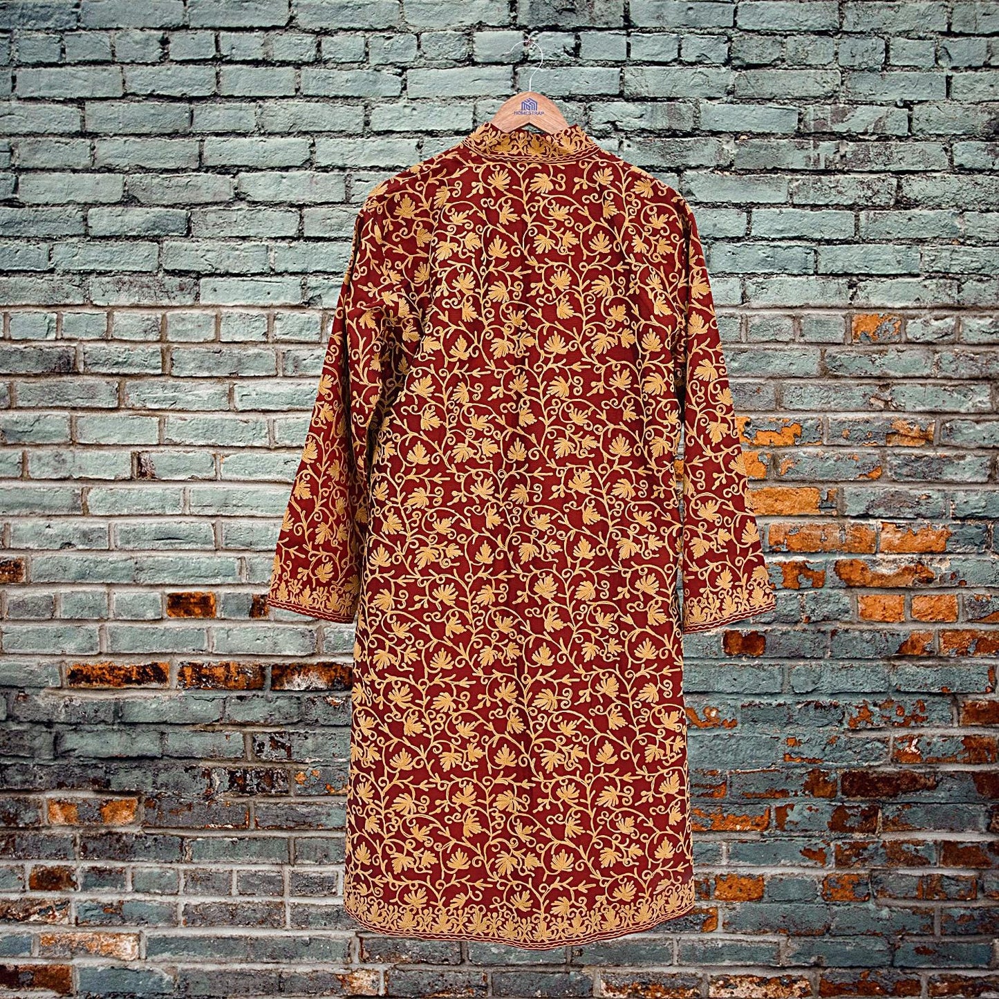 Indian Vintage Maroon Embroidered Kashmiri Coat, Aari Embroidery, Raw Silk Coat, Boho Jacket For Both Women/Men Indian Coat