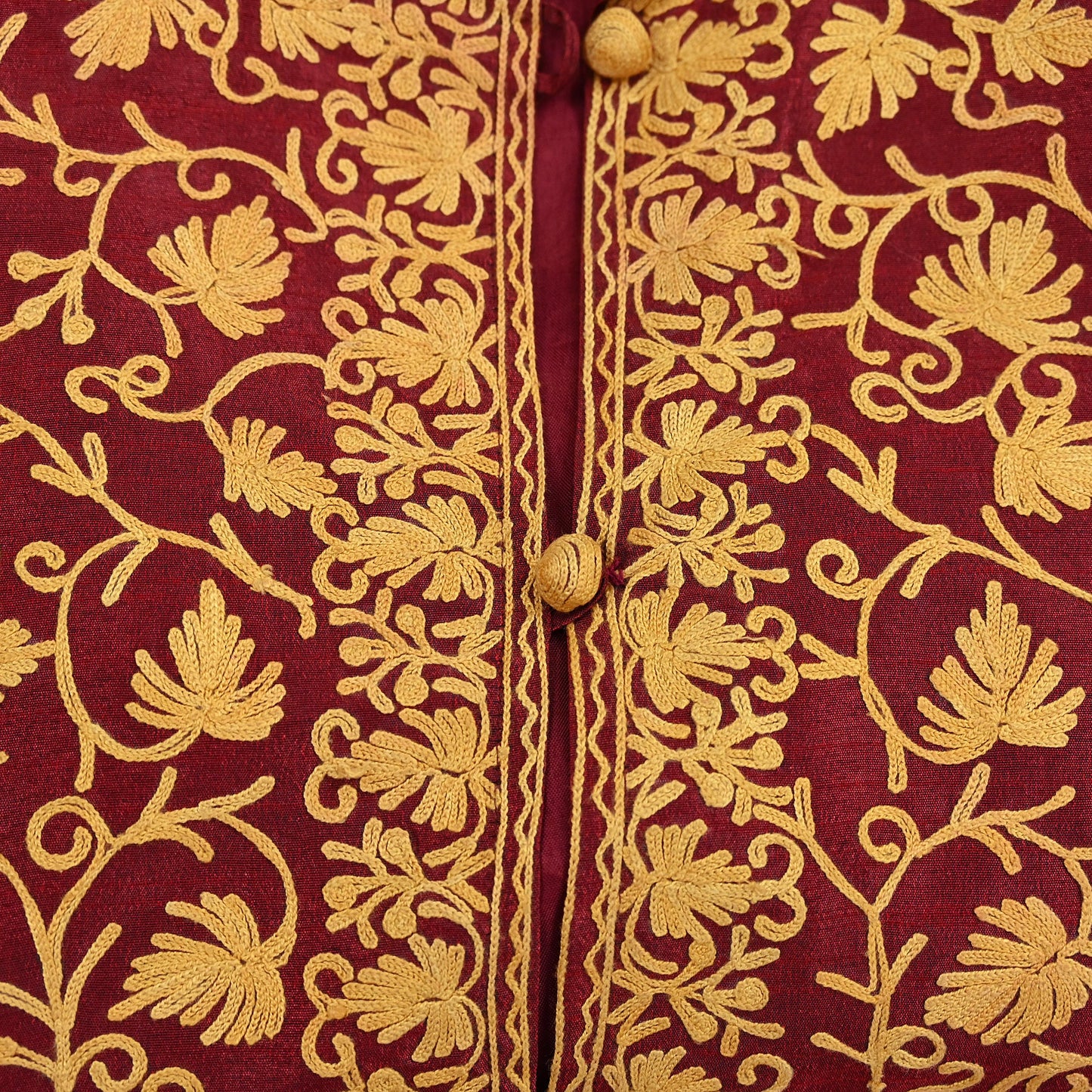 Indian Vintage Maroon Embroidered Kashmiri Coat, Aari Embroidery, Raw Silk Coat, Boho Jacket For Both Women/Men Indian Coat