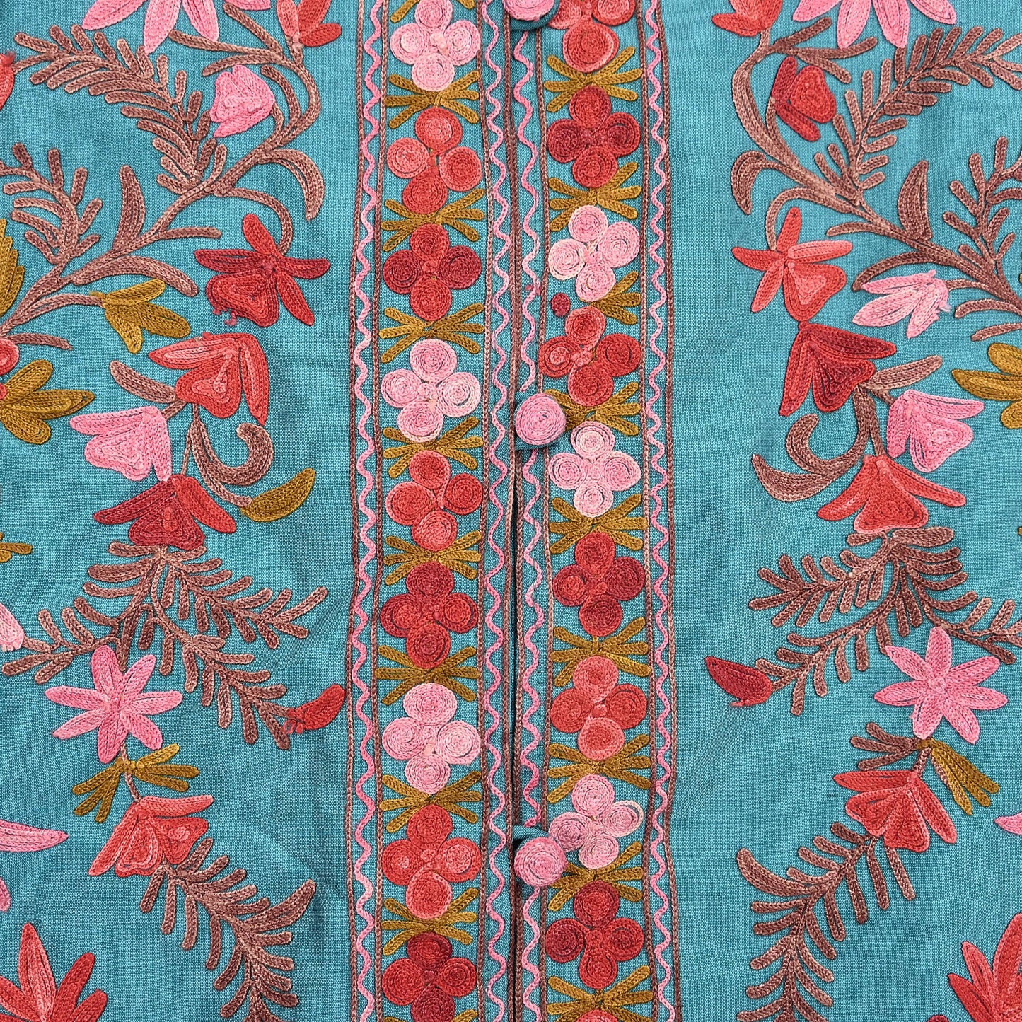 Indian Vintage Green Embroidered Kashmiri Coat, Aari Embroidery, Raw Silk Coat, Boho Jacket For Both Women/Men Indian Coat