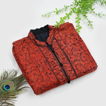 Indian Vintage Black Embroidered Kashmiri Coat, Aari Embroidery, Pure Woolen Coat, Boho Jacket For Both Women/Men Indian Coat