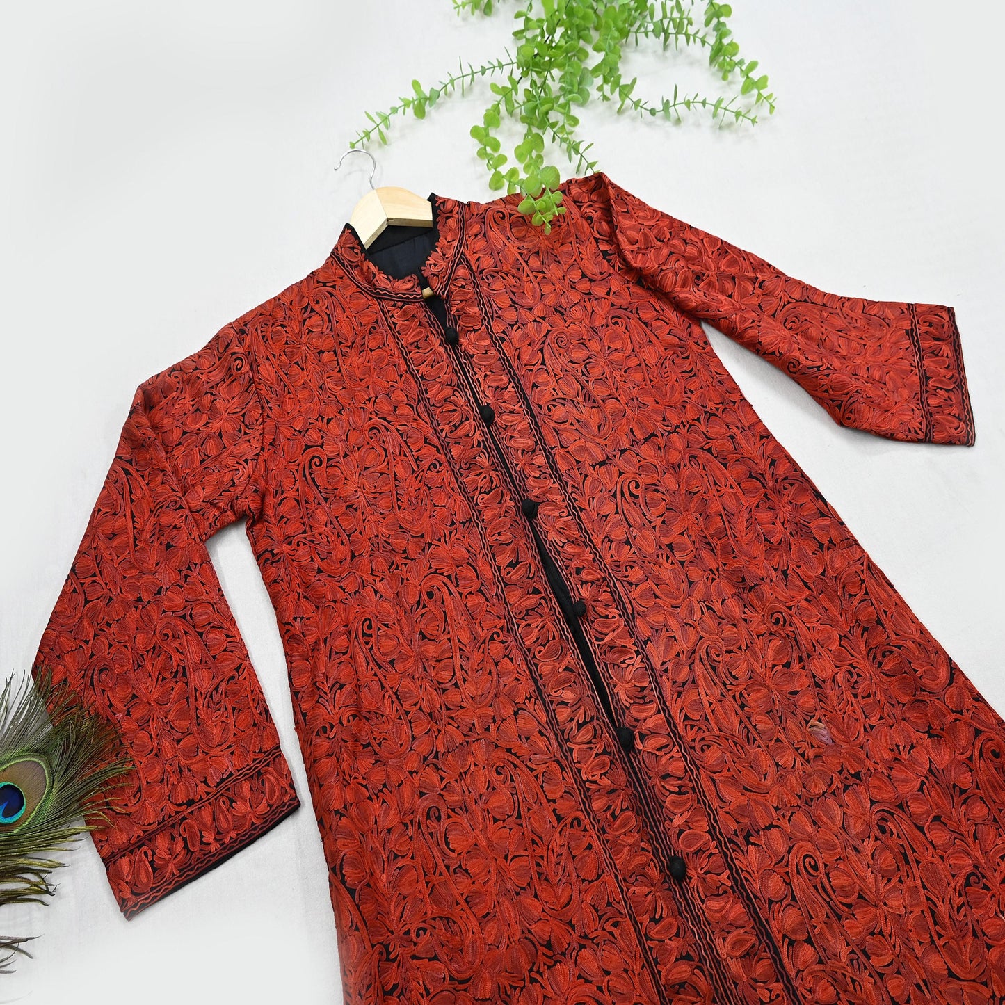 Indian Vintage Black Embroidered Kashmiri Coat, Aari Embroidery, Pure Woolen Coat, Boho Jacket For Both Women/Men Indian Coat