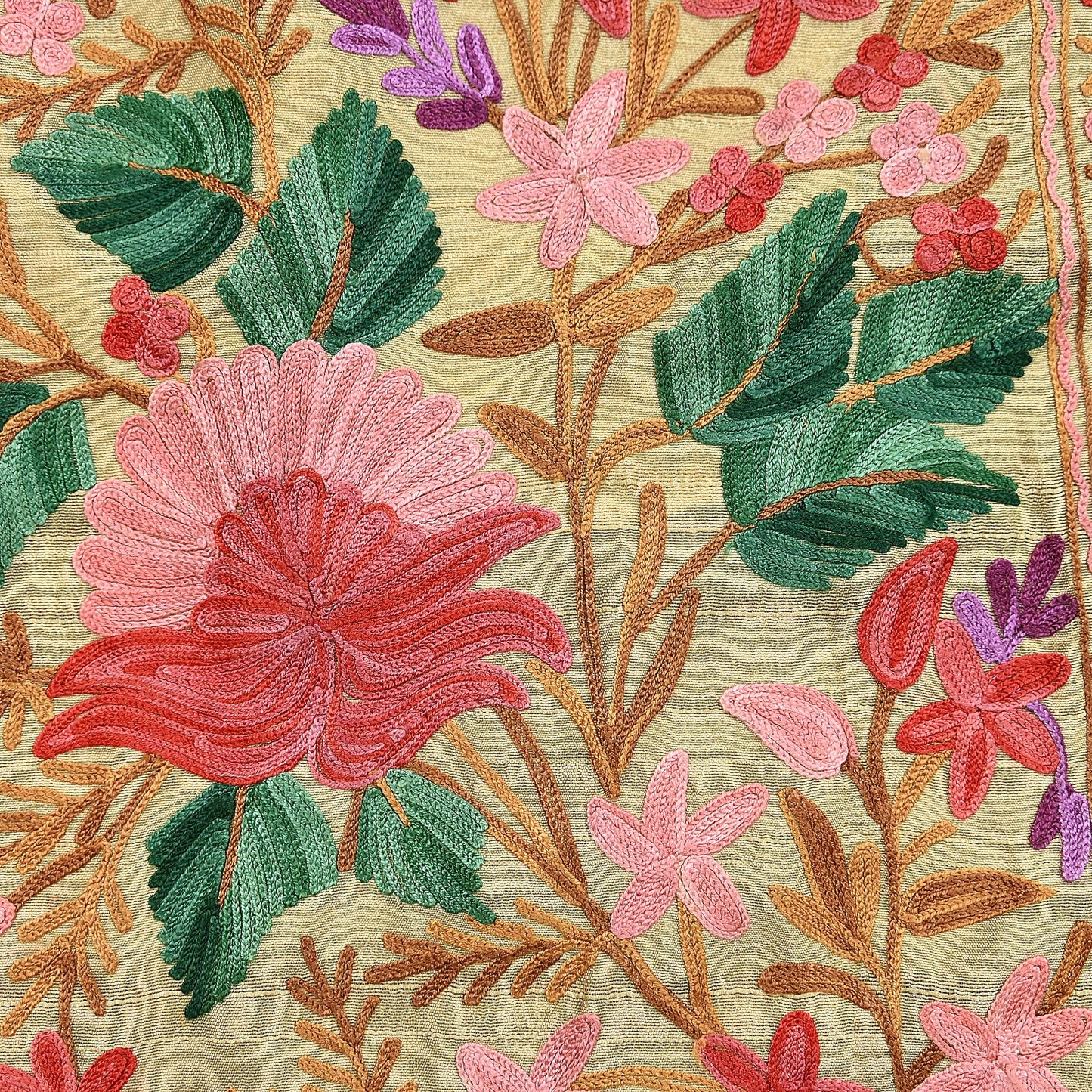 Indian Vintage Beige Embroidered Kashmiri Coat, Aari Embroidery, Raw Silk Coat, Boho Jacket For Both Women/Men Indian Coat