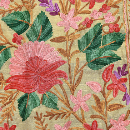 Indian Vintage Beige Embroidered Kashmiri Coat, Aari Embroidery, Raw Silk Coat, Boho Jacket For Both Women/Men Indian Coat