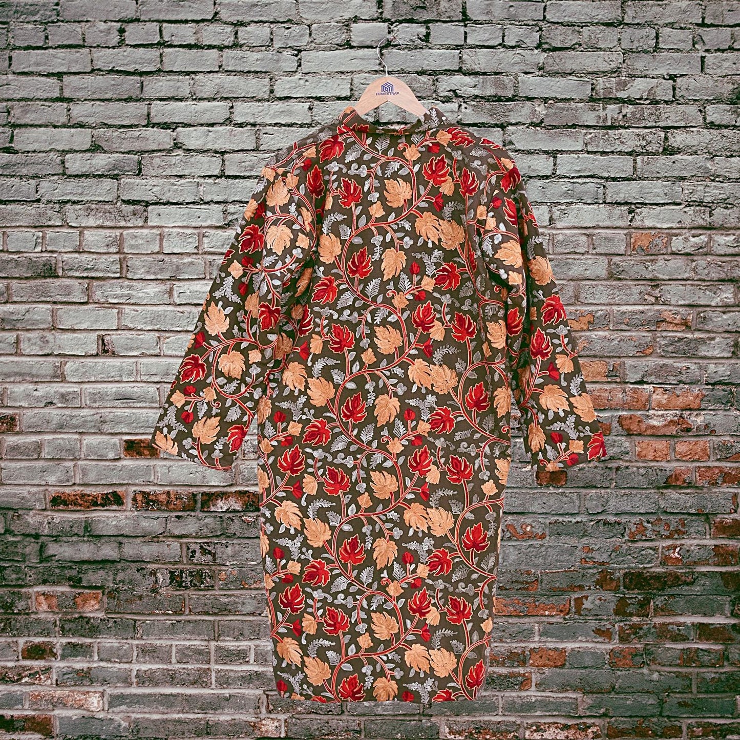 Indian Vintage Brown Embroidered Kashmiri Coat, Aari Embroidery, Pure Woolen Coat, Boho Jacket For Both Women/Men Indian Coat