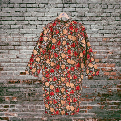 Indian Vintage Brown Embroidered Kashmiri Coat, Aari Embroidery, Pure Woolen Coat, Boho Jacket For Both Women/Men Indian Coat