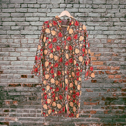 Indian Vintage Brown Embroidered Kashmiri Coat, Aari Embroidery, Pure Woolen Coat, Boho Jacket For Both Women/Men Indian Coat