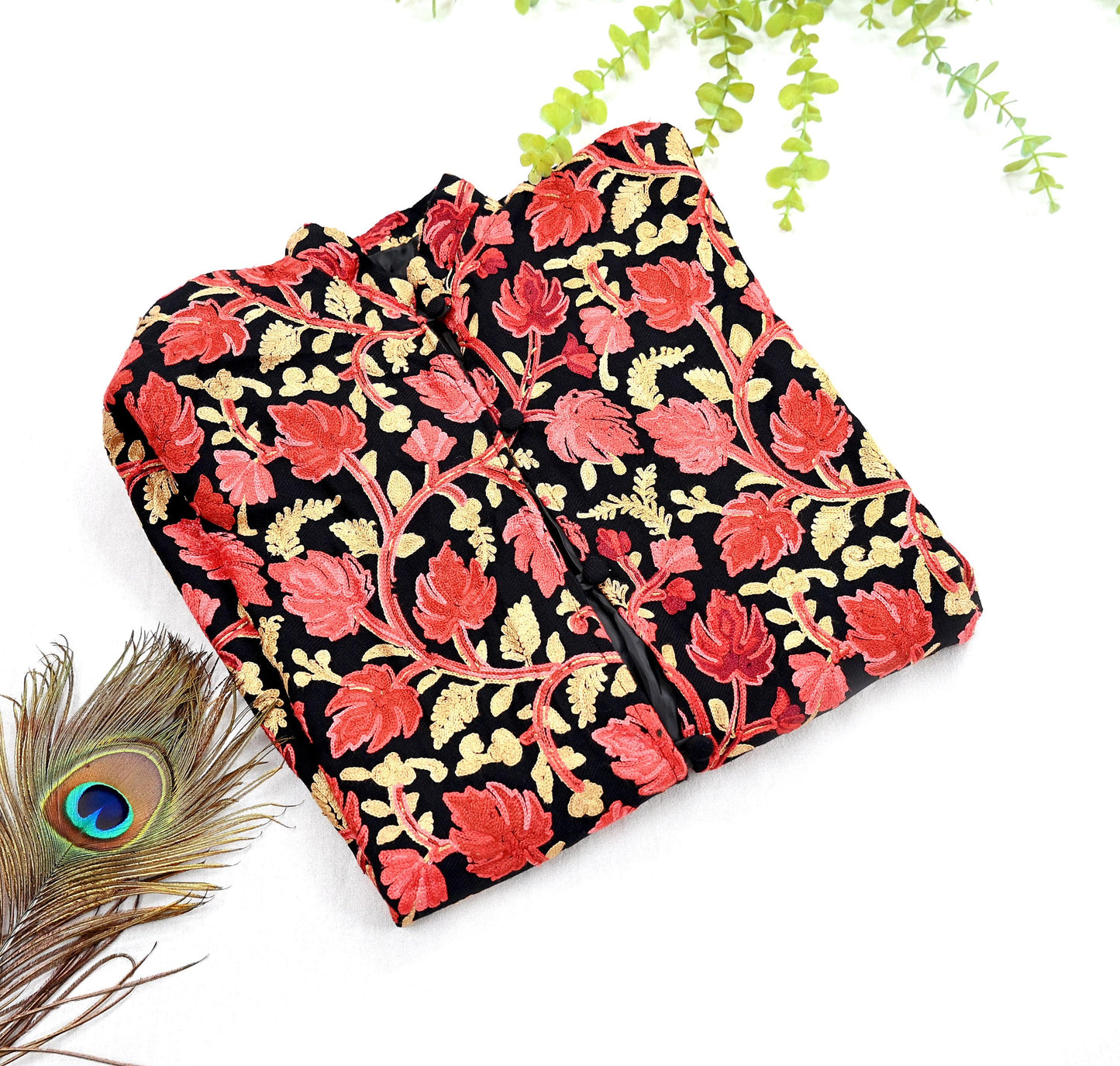 Indian Vintage Black Embroidered Kashmiri Coat, Aari Embroidery, Pure Woolen Coat, Boho Jacket For Both Women/Men Indian Coat