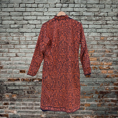 Indian Vintage Blue Embroidered Kashmiri Coat, Aari Embroidery, Pure Woolen Coat, Boho Jacket For Both Women/Men Indian Coat