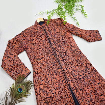 Indian Vintage Blue Embroidered Kashmiri Coat, Aari Embroidery, Pure Woolen Coat, Boho Jacket For Both Women/Men Indian Coat